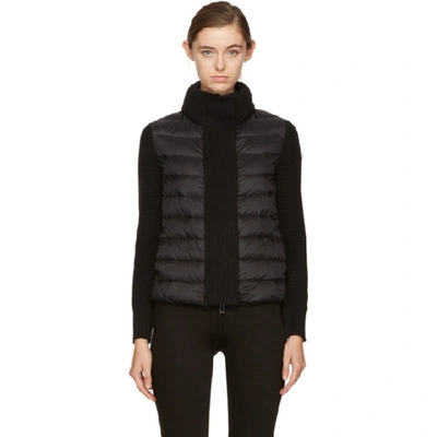 Moncler Maglione Quilted/tricot Cardigan Jacket In 999 Black