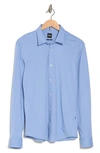 Hugo Boss Roan Slim Fit Geo Stretch Nylon Button-up Shirt In Light/ Pastel Blue