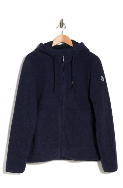 North Sails Faux Shearling Hooded Zip-up Jacket In Navy