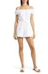 Bp. Seersucker Off The Shoulder Romper In White Brilliant