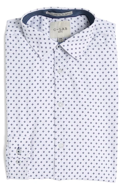 C-lab Nyc 4-way Stretch Flower Print Button-up Shirt In White 01