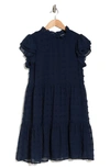 Love By Design Kelsey Chiffon Mini Swiss Dot Dress In Navy Blazer