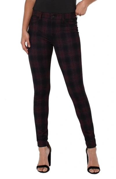Liverpool Los Angeles Madonna Plaid Slim Fit Trousers In Black/ Red Shdw Pl