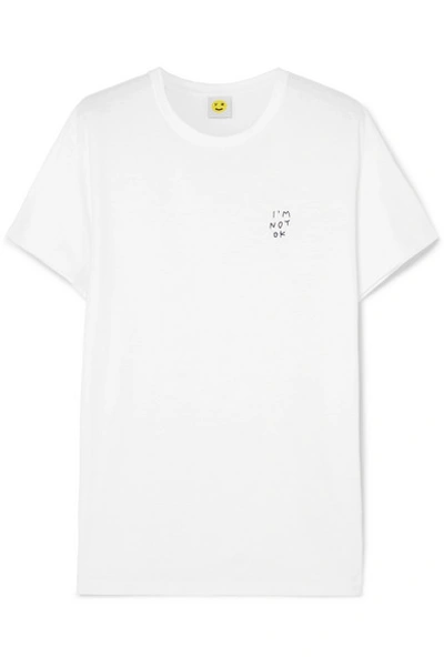 Yeah Right Nyc I'm Not Ok Embroidered Cotton-jersey T-shirt In White