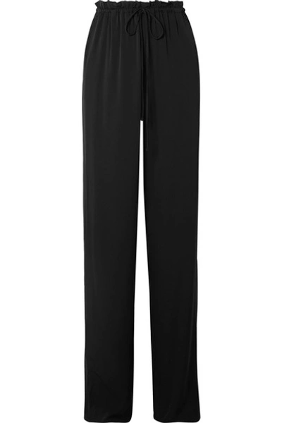 The Row Jr Stretch-silk Georgette Wide-leg Pants In Black