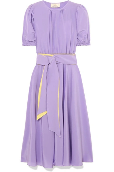 Aross Girl X Soler Brooke Belted Silk Crepe De Chine Midi Dress In Lilac