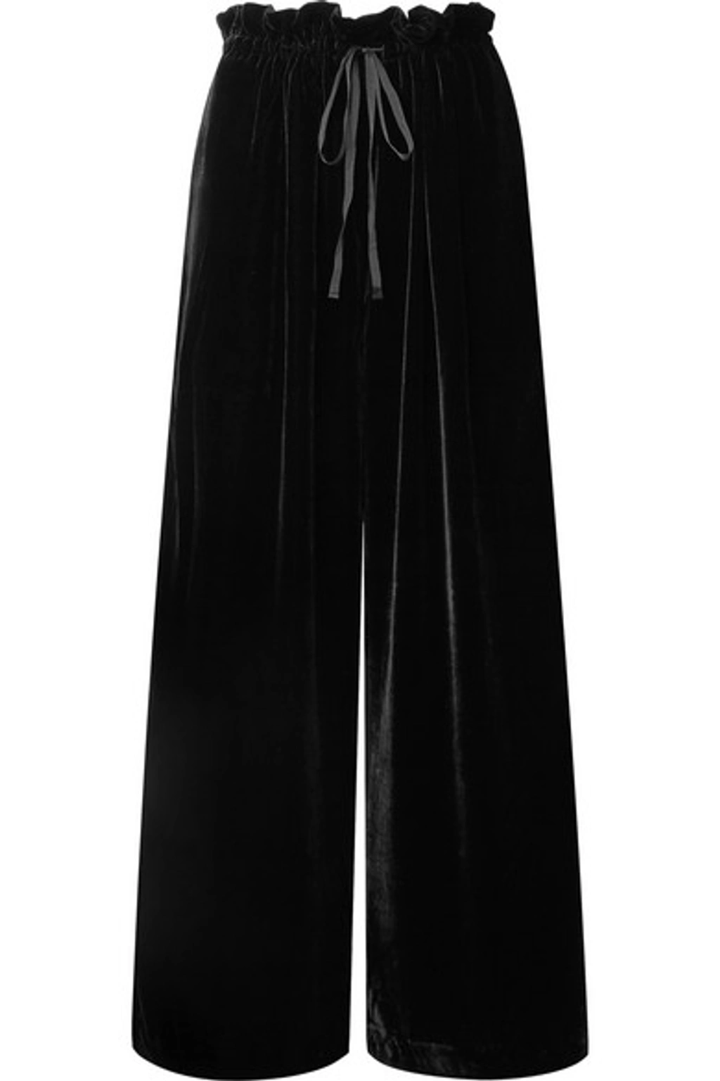 Cecilie Bahnsen Sara Ruffled Velvet Wide-leg Pants In Black | ModeSens 