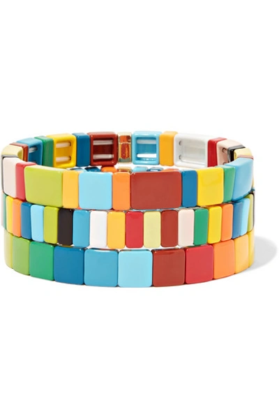 Roxanne Assoulin Rainbow Brite Set Of Three Enamel Bracelets In Blue