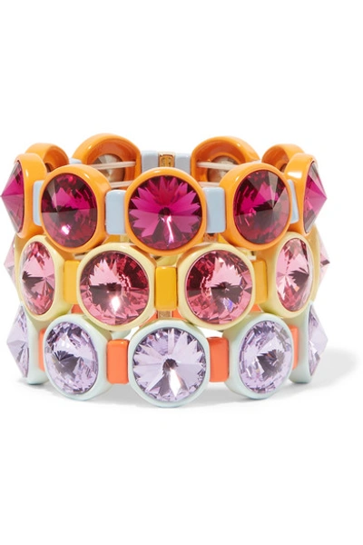 Roxanne Assoulin Technicolor Set Of Three Enamel And Swarovski Crystal Bracelets In Pink