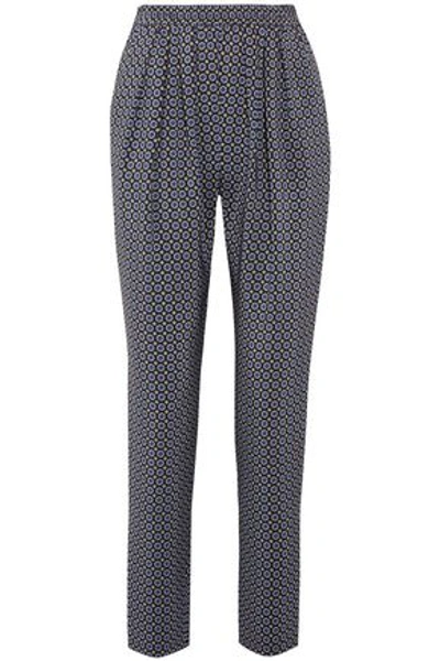 Stella Mccartney Woman Christine Printed Silk Crepe De Chine Track Pants Navy