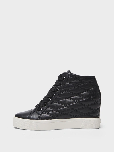 Donna Karan Cindy Quilted Nappa Wedge Sneaker In Black