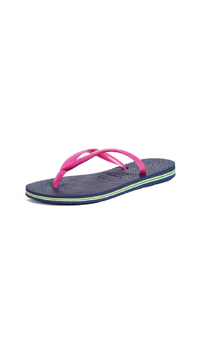 Havaianas Slim Brazil Flip Flops In Navy Blue