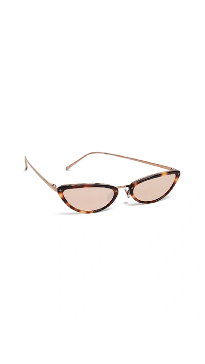 Linda Farrow Luxe Extreme Narrow Cat Eye Sunglasses In Tortoise/rose Gold