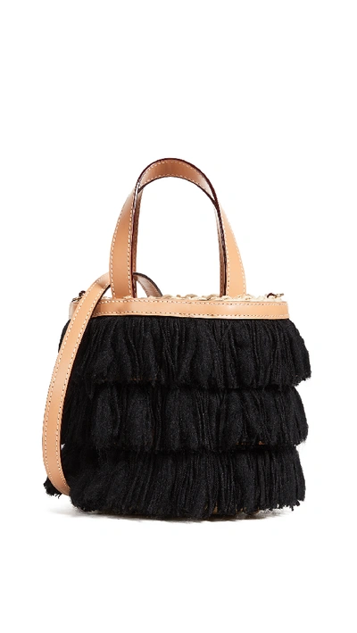 Frances Valentine Small Fringe Bucket Bag In Black