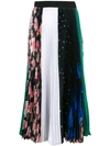 Msgm Pleated Printed Satin Midi Skirt In Black