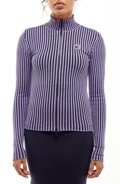 Iets Frans Plaited Front Zip Sweater In Purple