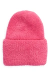 Open Edit Feather Yarn Beanie In Pink Rouge