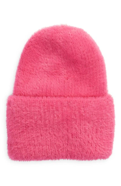 Open Edit Feather Yarn Beanie In Pink Rouge
