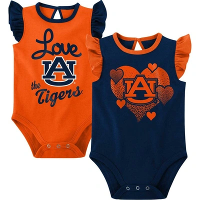 Outerstuff Babies' Girls Newborn And Infant Navy, Orange Auburn Tigers Spread The Love 2-pack Bodysuit Set In Navy,orange