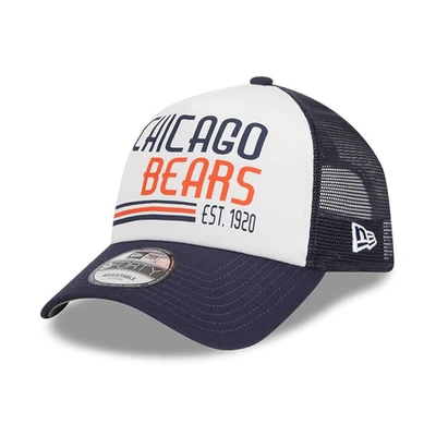 New Era Men's White/navy Chicago Bears Stacked A-frame Trucker 9forty Adjustable Hat In White Navy