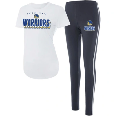 Concepts Sport Women's  White, Charcoal Golden State Warriors Sonata T-shirt And Leggings Sleep Set In White,charcoal