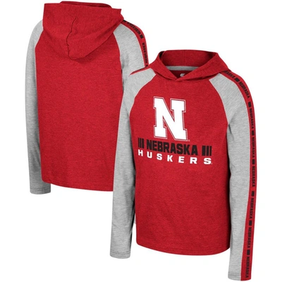 Colosseum Kids' Youth  Scarlet Nebraska Huskers Ned Raglan Long Sleeve Hooded T-shirt