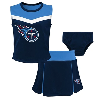 Outerstuff Kids' Girls Preschool Navy Tennessee Titans Spirit Cheerleader Two-piece Set With Bloomers