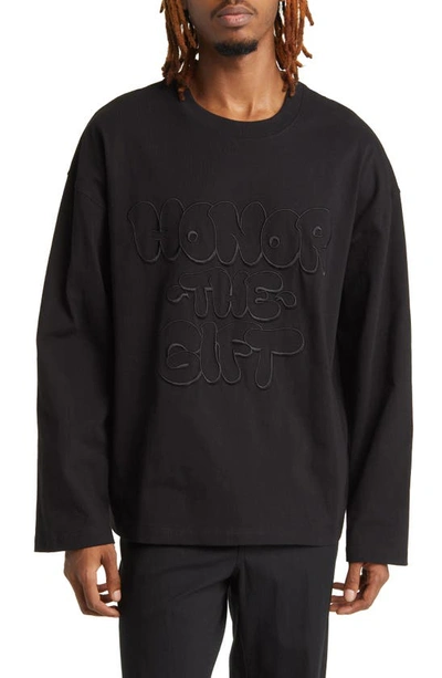 Honor The Gift Amp'd Up Long Sleeve Cotton Graphic T-shirt In Black