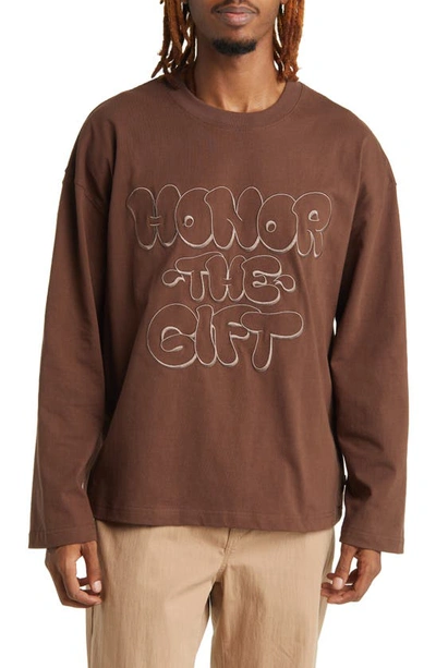 Honor The Gift Amp'd Up Long Sleeve Cotton Graphic T-shirt In Brown