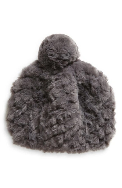 La Fiorentina Faux Fur Beanie With Pompom In Grey