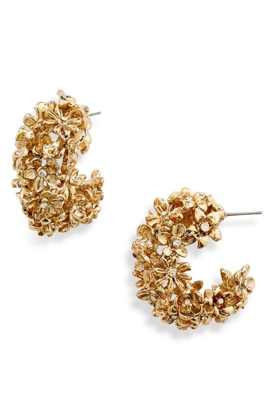 Oscar De La Renta Flower Cluster Hoop Earrings In Gold