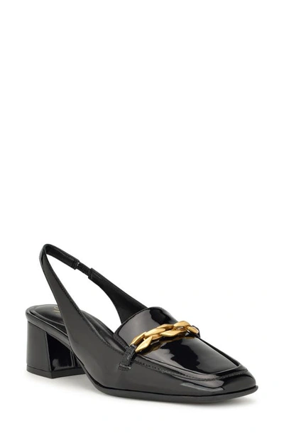 Nine West Mella 9x9 Slingback Loafer Pump In Black Faux Patent Leather- Polyurethane