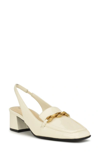 Nine West Mella 9x9 Slingback Loafer Pump In Cream Faux Patent Leather- Polyurethane