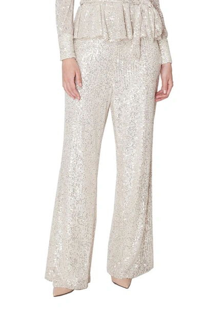 Julia Jordan Straight Leg Sequin Trousers In Ivory/ Silver