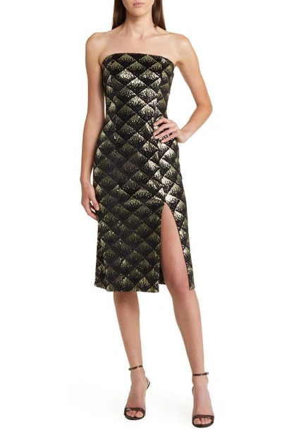 Chelsea28 Strapless Sequin Cocktail Dress In Black- Gold