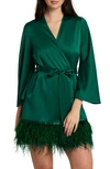 Rya Collection Swan Charmeuse & Ostrich Feather Wrap In Emerald