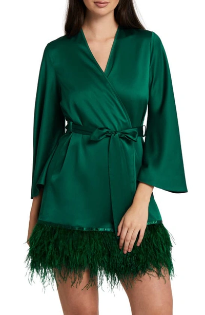 Rya Collection Swan Charmeuse & Ostrich Feather Wrap In Emerald