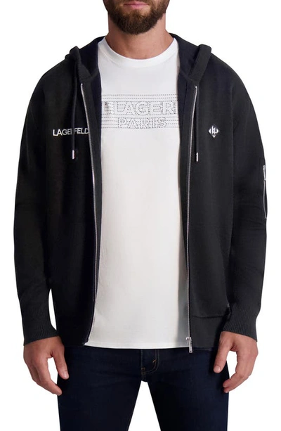 Karl Lagerfeld Logo Zip Hoodie Sweater In Black