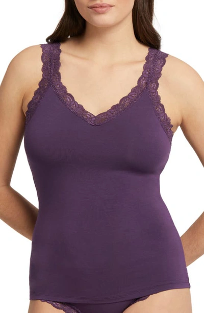 Fleur't Iconic Lace Trim Camisole With Shelf Bra In Pinot