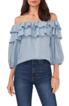 Chaus Ruffle Off The Shoulder Top In Arctic Blue