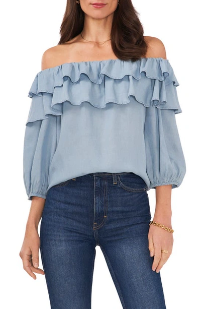 Chaus Ruffle Off The Shoulder Top In Arctic Blue