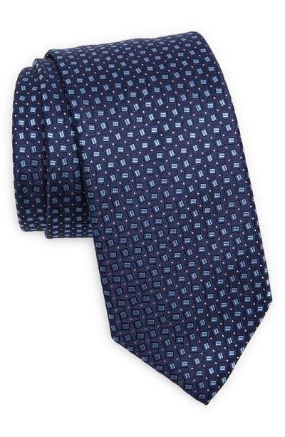 Eton Square Neat Silk Tie In Dark Blue