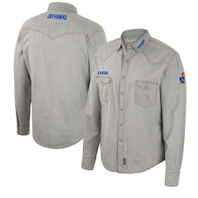 Colosseum X Wrangler Gray Kansas Jayhawks Cowboy Cut Western Full-snap Long Sleeve Shirt