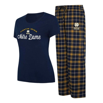 Concepts Sport Women's  Navy, Gold Notre Dame Fighting Irish Arctic T-shirt And Flannel Pants Sleep S In Navy,gold