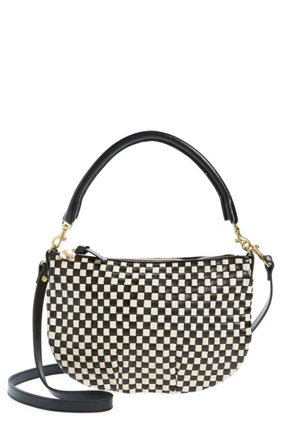 Clare V Petit Moyen Woven Leather Messenger Bag In Black And Cream Woven Checker