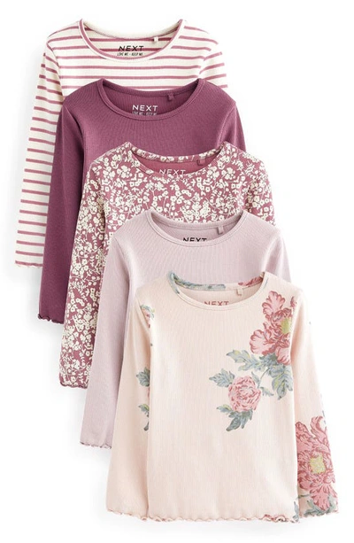 Next Kids' Assorted 5-pack Ribbed Tops In Pink