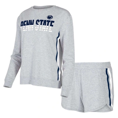 Concepts Sport Gray Penn State Nittany Lions Cedar Tri-blend Long Sleeve T-shirt & Shorts Sleep Set