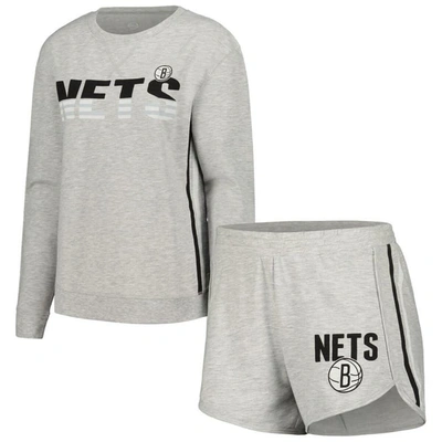 Concepts Sport Gray Brooklyn Nets Cedar Long Sleeve T-shirt & Shorts Sleep Set