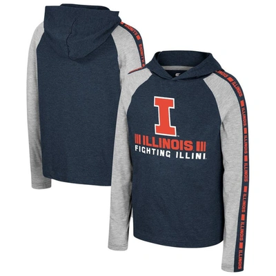Colosseum Kids' Youth  Navy Illinois Fighting Illini Ned Raglan Long Sleeve Hooded T-shirt