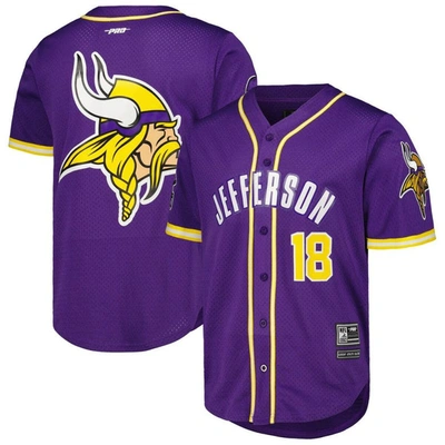 Pro Standard Justin Jefferson Purple Minnesota Vikings Mesh Baseball Button-up T-shirt